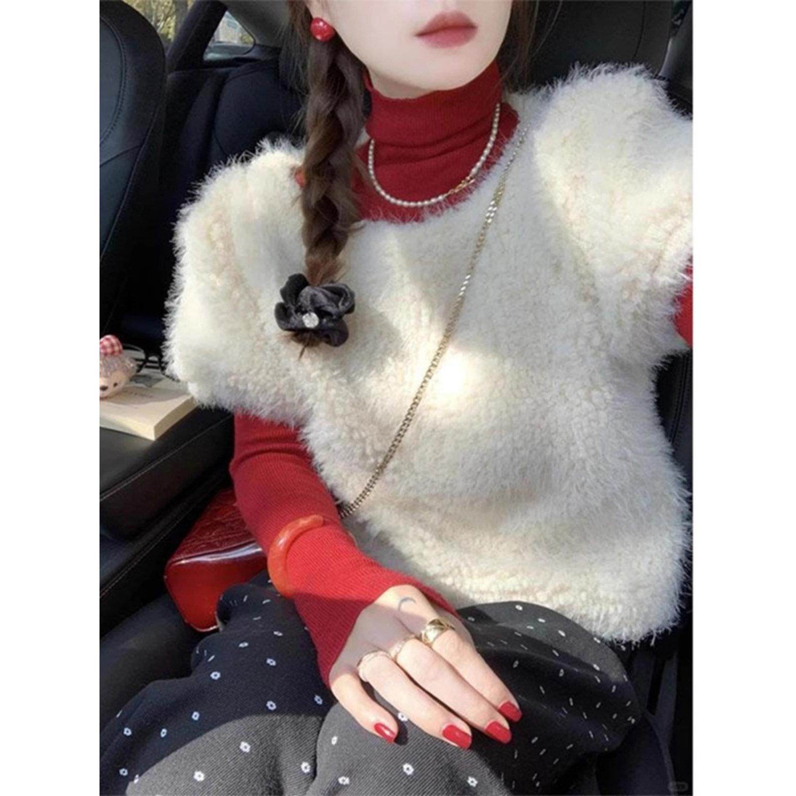 rouje bonjour米白色保暖羊羔绒马甲外套女高级时尚针织内搭上衣,女装/女士精品,大码羽绒服,淘宝优惠券,粉丝福利购,淘宝优惠卷