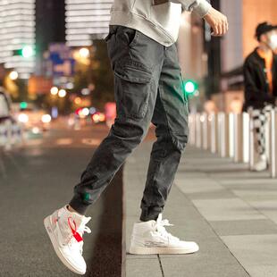 cargo工装裤男束脚ins超火春秋季潮牌修身小脚多口袋潮流休闲裤子
