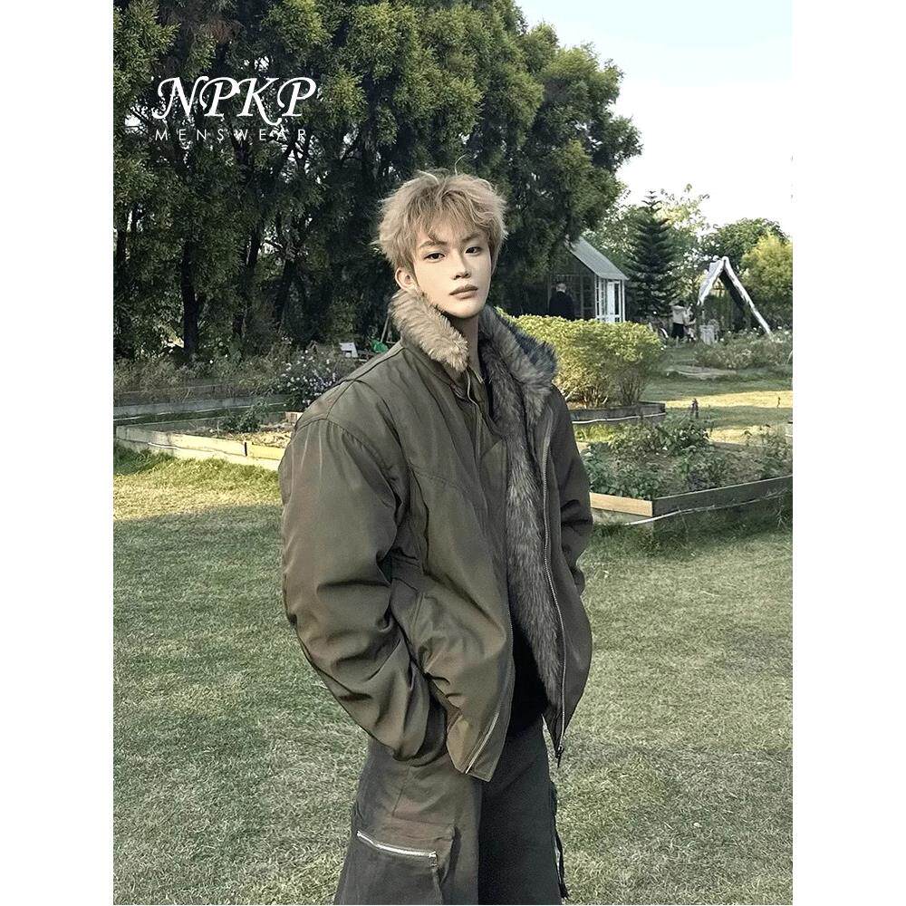 军绿色棉服外套男款冬季新款加绒厚高级感座山雕工装夹克毛领棉衣