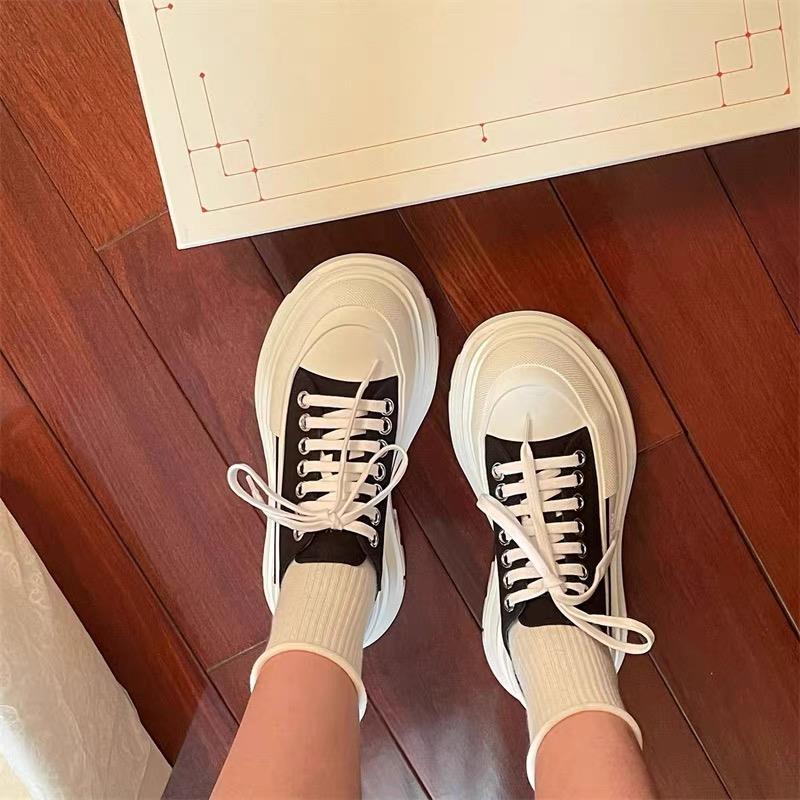 香港帆布鞋女2025年新款秋季爆款厚底增高小白鞋休闲运动老爹鞋子