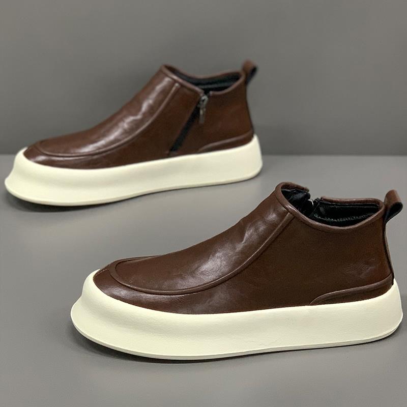 潮牌时尚男鞋2025新款春季百搭加绒保暖高帮鞋休闲防滑软底板鞋子