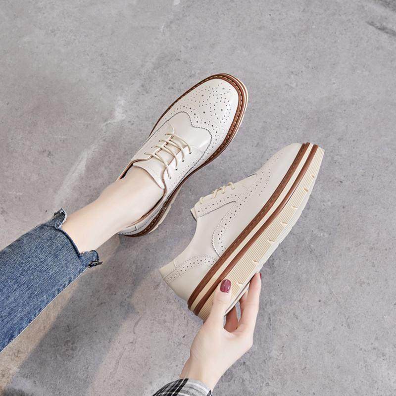 白色小皮鞋女2025新款百搭英伦风真皮复古松糕厚底配裙子深口单鞋,女鞋,深口单鞋,淘宝优惠券,粉丝福利购,淘宝优惠卷