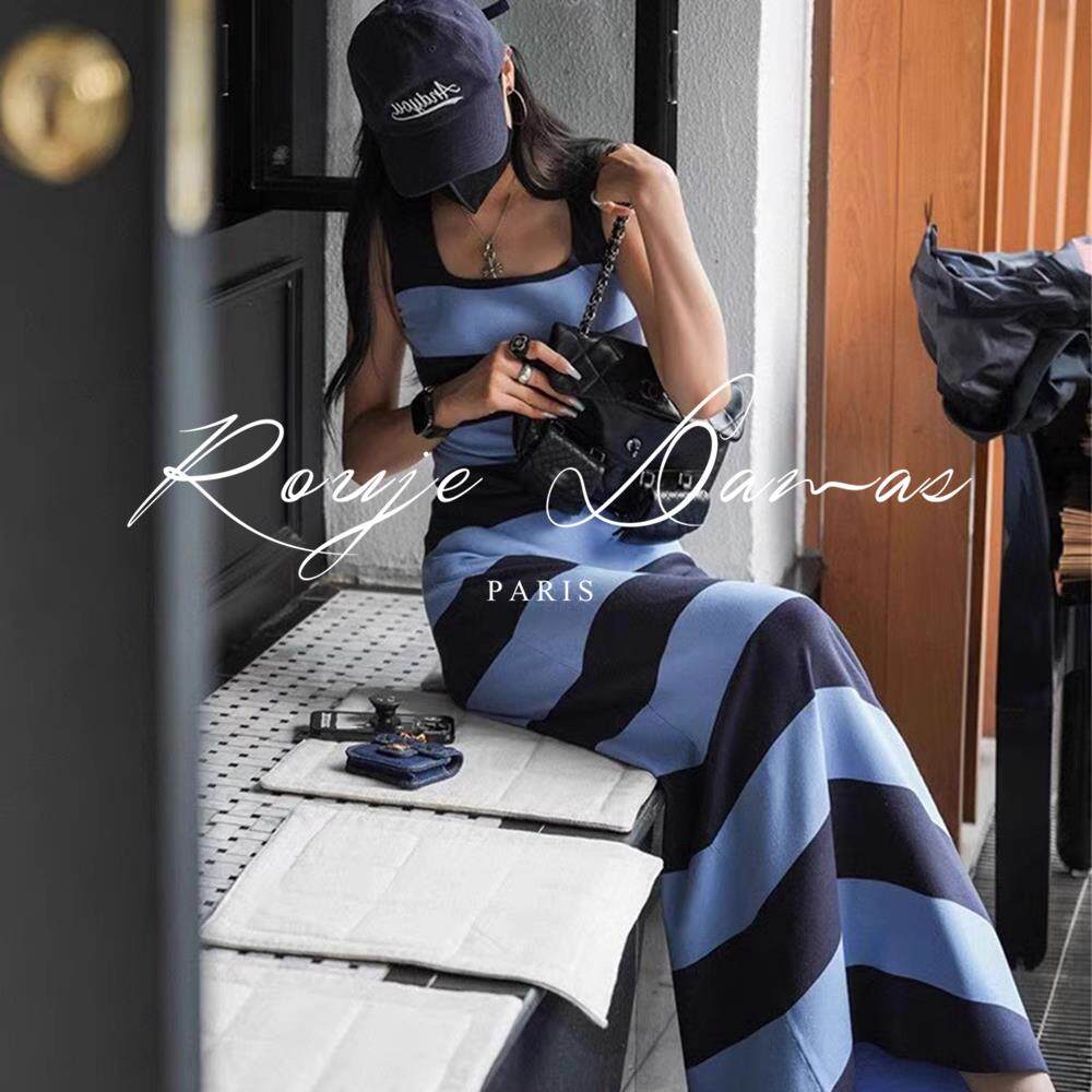 Rouje Damas法式条纹无袖连衣裙女设计高级感气质显瘦包臀长裙子