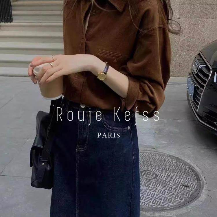 rouje kefss法式覆古咖色灯芯绒长袖衬衫女秋季气质内搭叠穿上衣,女装/女士精品,大码内搭,淘宝优惠券,粉丝福利购,淘宝优惠卷