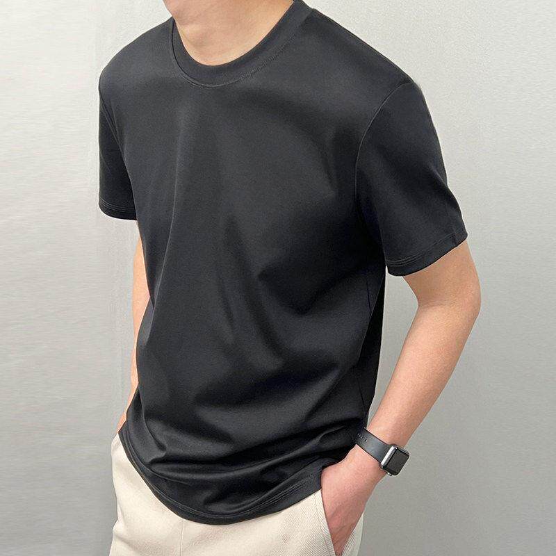 黑色短袖T恤男2026夏季新款圆领套头商务休闲薄款上衣纯棉打底衫