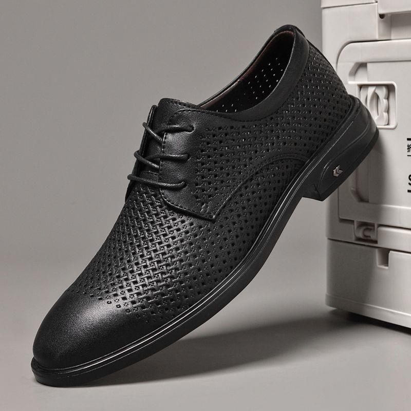IT ins头层牛皮男鞋镂空透气擦色47大码商务休闲正装结婚德比皮鞋