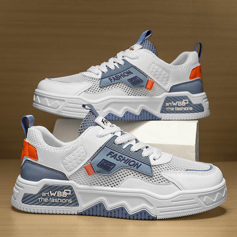 潮牌男鞋子夏季透气网面开 车薄款百搭运动休闲 板鞋厚底防滑小白