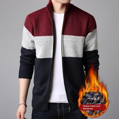 潮牌毛衣男中青年开衫秋冬季加厚加绒爸爸装宽松夹克衫外套保暖