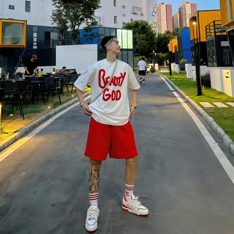 CLARALEE休闲套装男夏季时尚印花短袖T恤搭配短裤多巴胺穿搭一套
