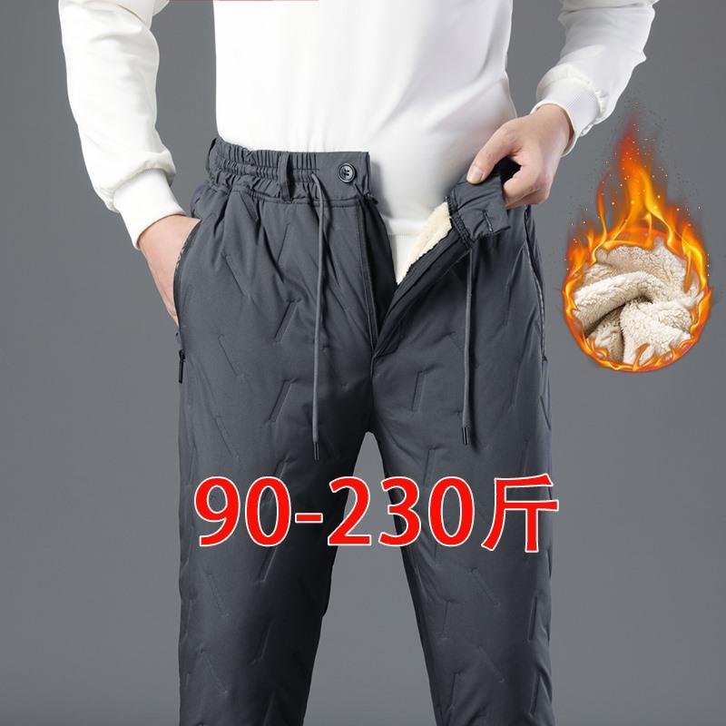 羊羔绒门襟长裤男士潮牌宽松大码保暖裤2025冬季加绒加厚羽绒棉裤