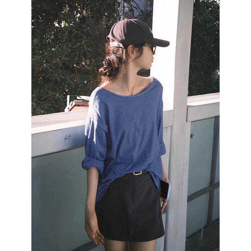 rouje bonjour休闲蓝色条纹长袖圆领t恤高腰灰色半身裙显瘦两件套,女装/女士精品,大码套装,淘宝优惠券,粉丝福利购,淘宝优惠卷