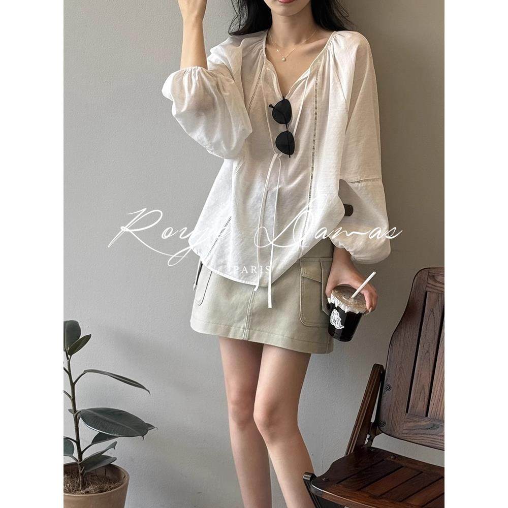 Rouje Damas法式灯笼袖衬衫女2025年新款休闲宽松气质高级感上衣