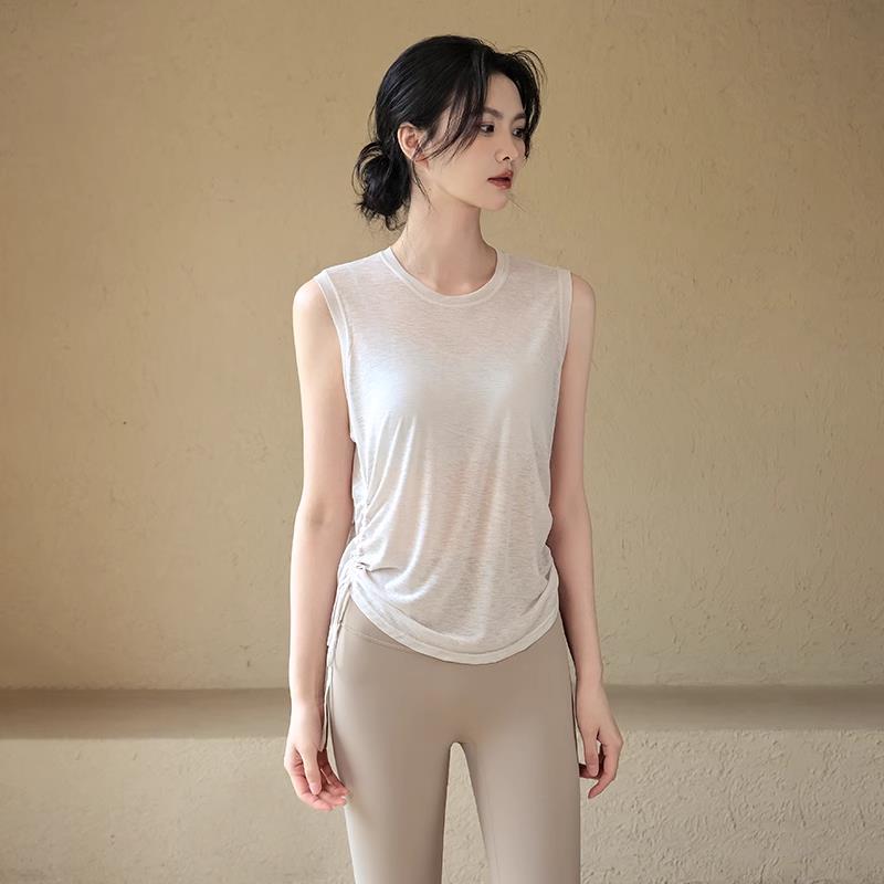 VALVOELITE宽松薄款瑜伽服女跑步透气运动上衣无袖健身服T恤罩衫