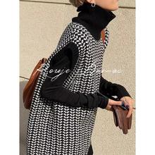Rouje Damas高领千鸟格毛衣马甲女装外穿中长款坎肩针织背心马夹