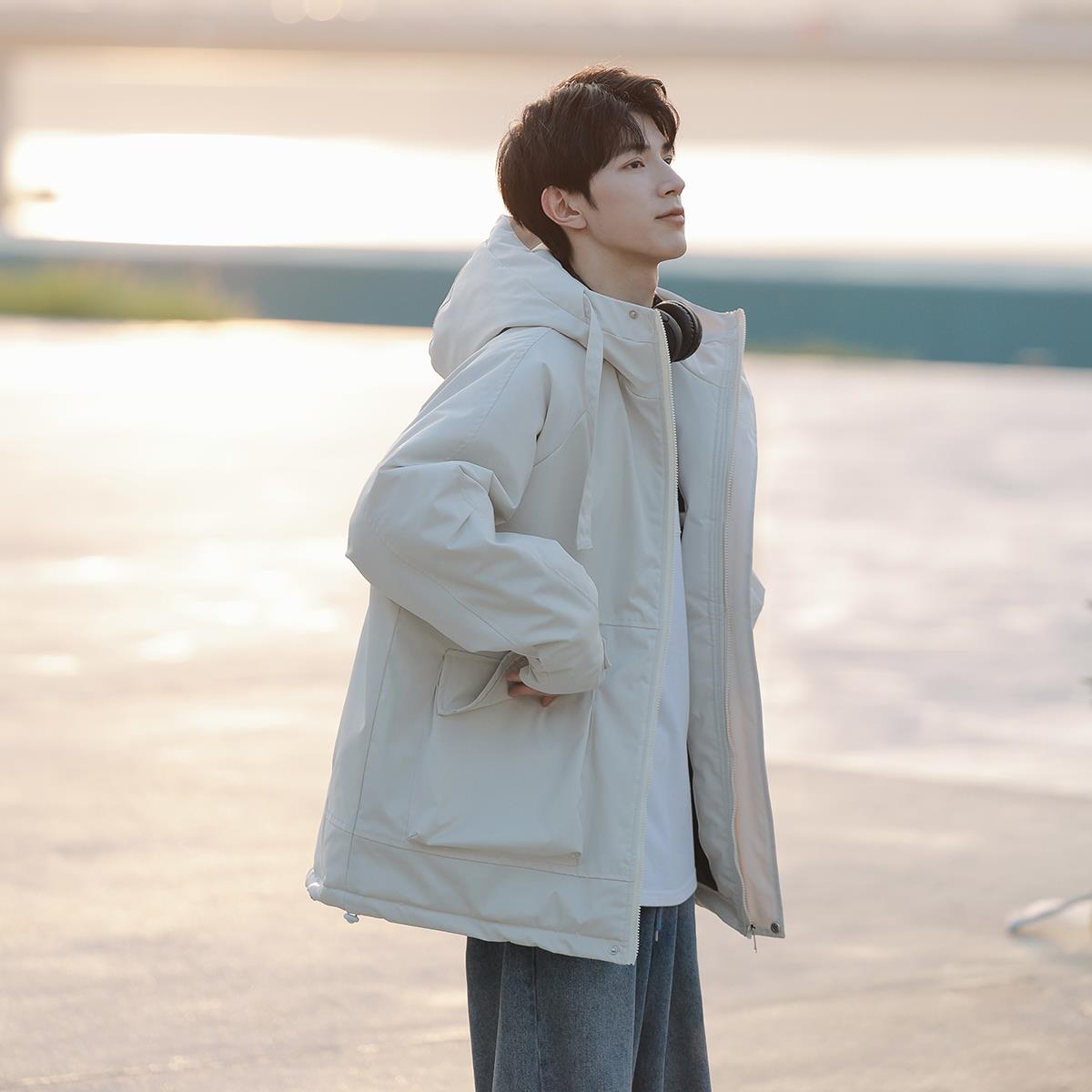 2025新款羽绒棉服男秋冬款工装夹克潮牌加厚冲锋棉衣百搭连帽外套