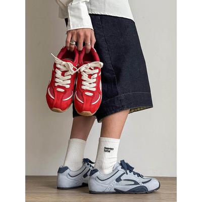 潮牌红色赛车鞋薄底网面德训鞋男款夏季透气运动休闲 鞋子男女同