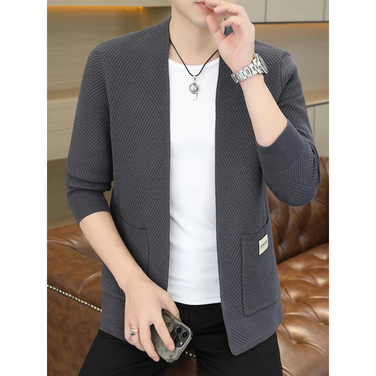潮牌针织开衫外套男2025春秋新款商务休闲时尚青年薄款毛衣可外穿