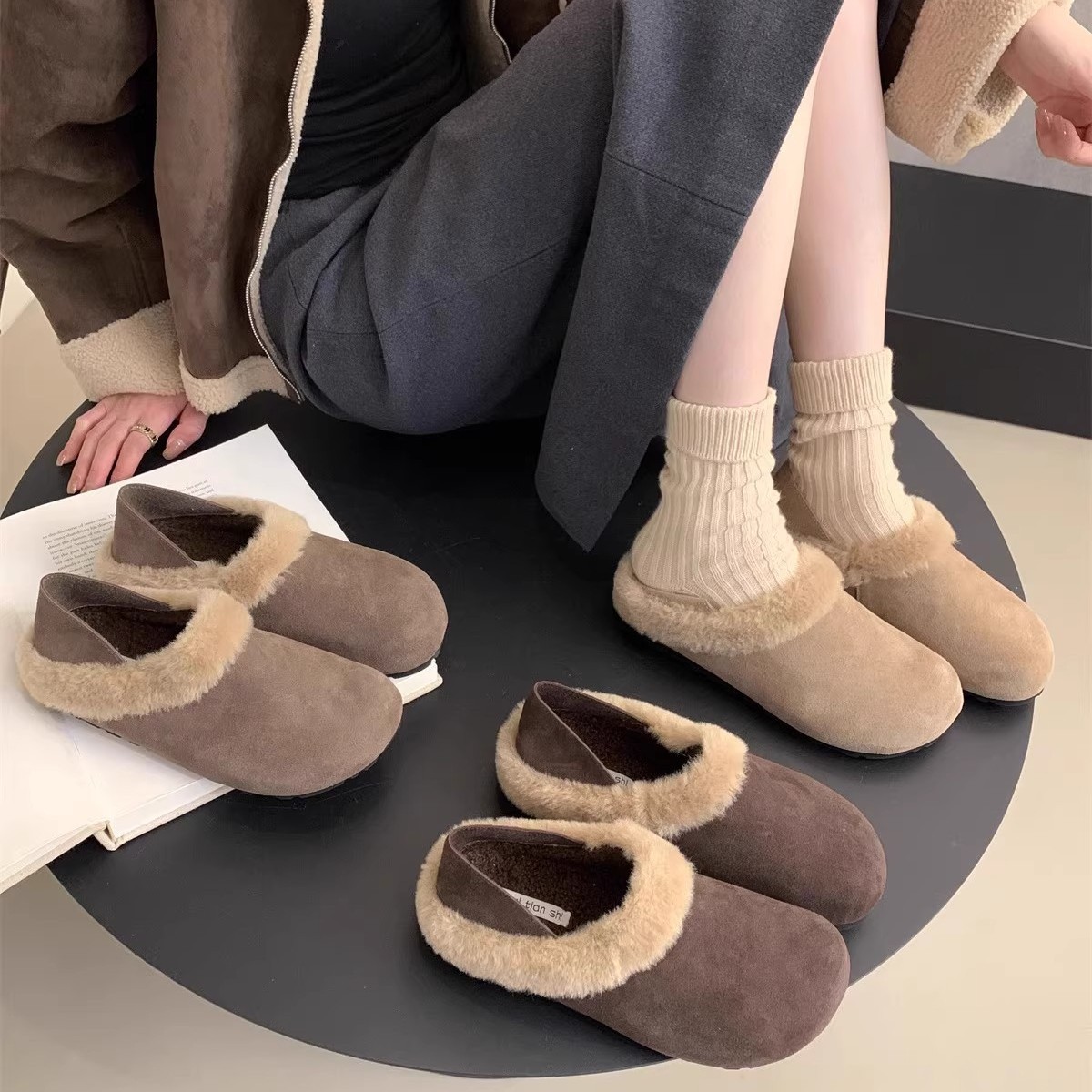 韩系复古勃肯鞋女2025冬季毛毛鞋