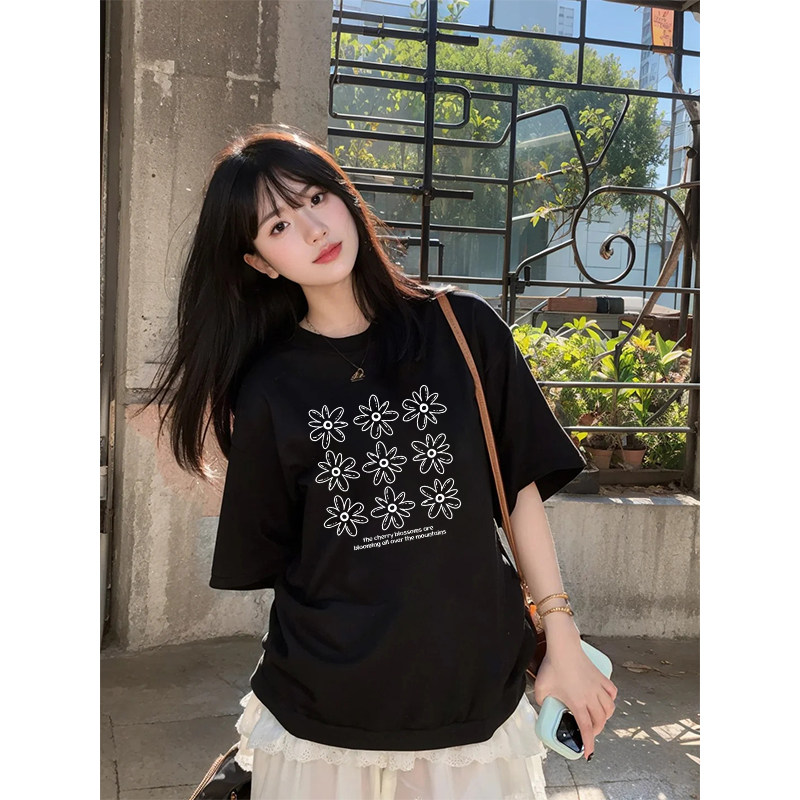 黑色纯棉短袖t恤女2026新款设计感小众美式高街宽松显瘦半袖上衣,女装/女士精品,T恤,淘宝优惠券,粉丝福利购,淘宝优惠卷