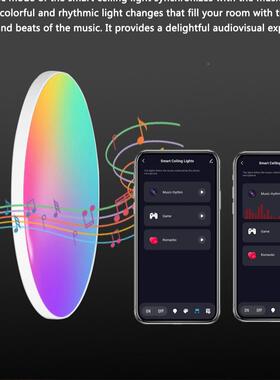 涂鸦ixFi蓝牙智能正发光吸顶灯RGBCW，APP远程控KME支持a制lea语W