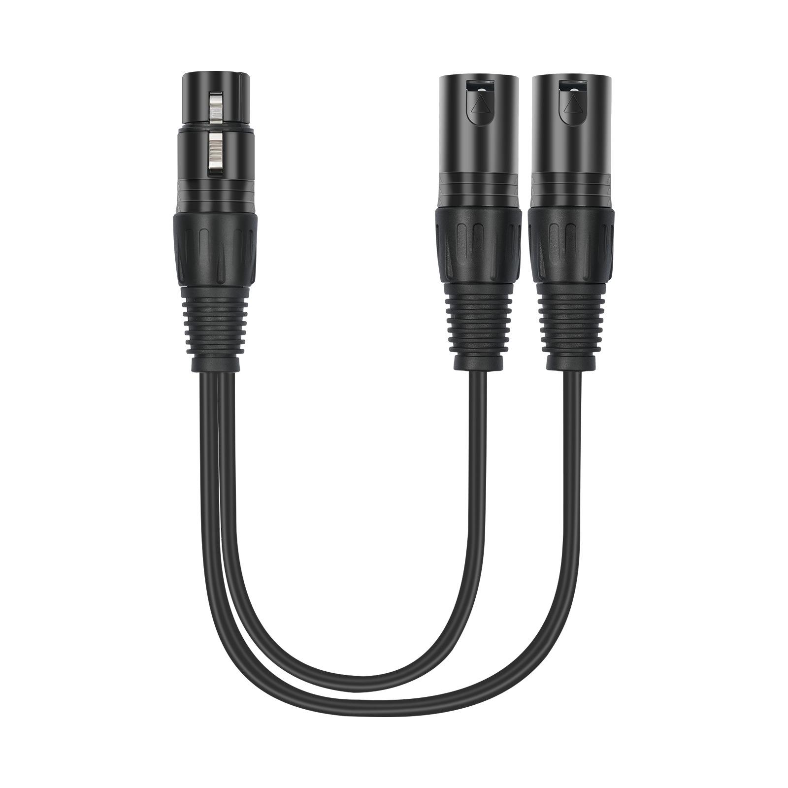 亚马逊0.3米黑色锌合金卡农母转双卡农公一分二音频转接线