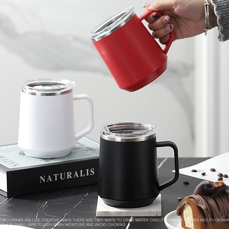 304不锈钢马克杯创意潮流双层隔热防烫咖啡杯办公室带手柄饮水杯