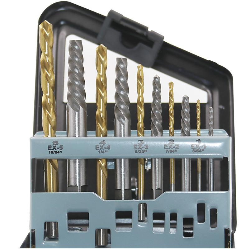 10pc断丝取出器跨境高速钢镀钛英制左旋麻花钻头螺钉反牙拆除工具