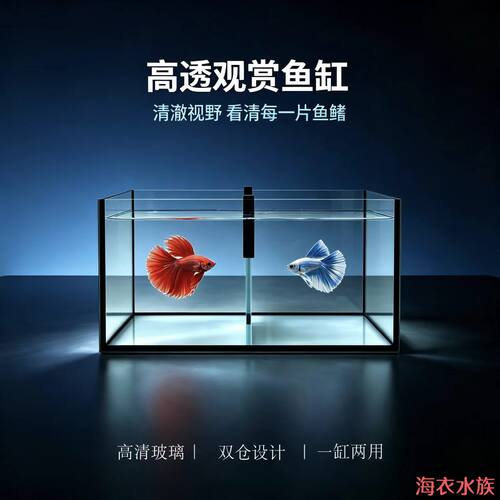 30x18x20超白斗鱼缸带隔断小鱼缸专用缸办公室鱼缸透明玻璃鱼缸