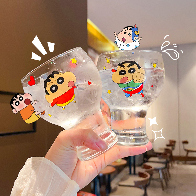 蜡笔小新玻璃杯啤酒杯家用大容量