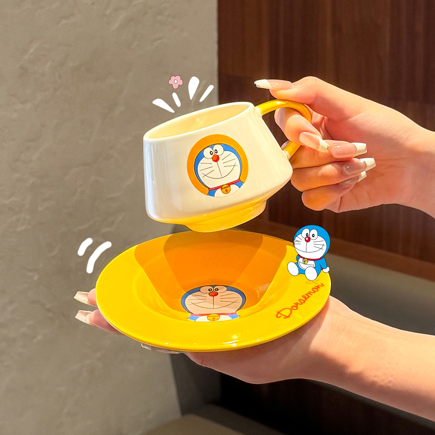 哆啦A梦咖啡杯子套装陶瓷马克杯