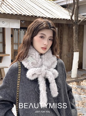 灰色冬季毛毛围领配大衣加厚韩系围脖毛绒围巾系绳毛领护颈韩版女