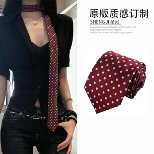 辣妹风~波点红色美式细长条腰带系腰丝巾飘带牛仔裤腰间配饰新品