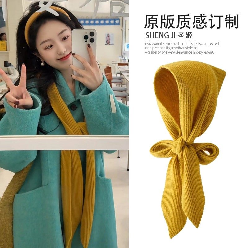 明媚吸睛~黄色连帽一体式纯色披肩秋冬搭配大衣保暖防寒洋气配饰