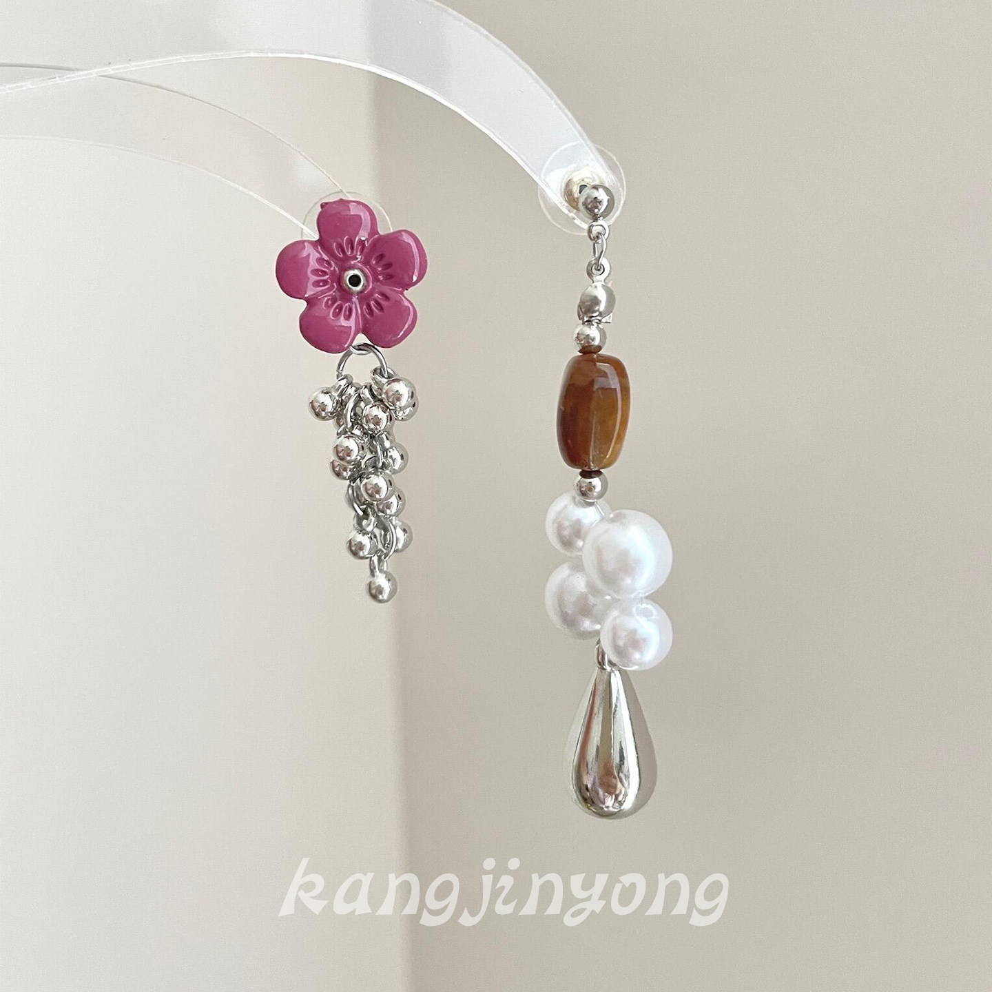 《紫樱槿花》中古感不对称耳环