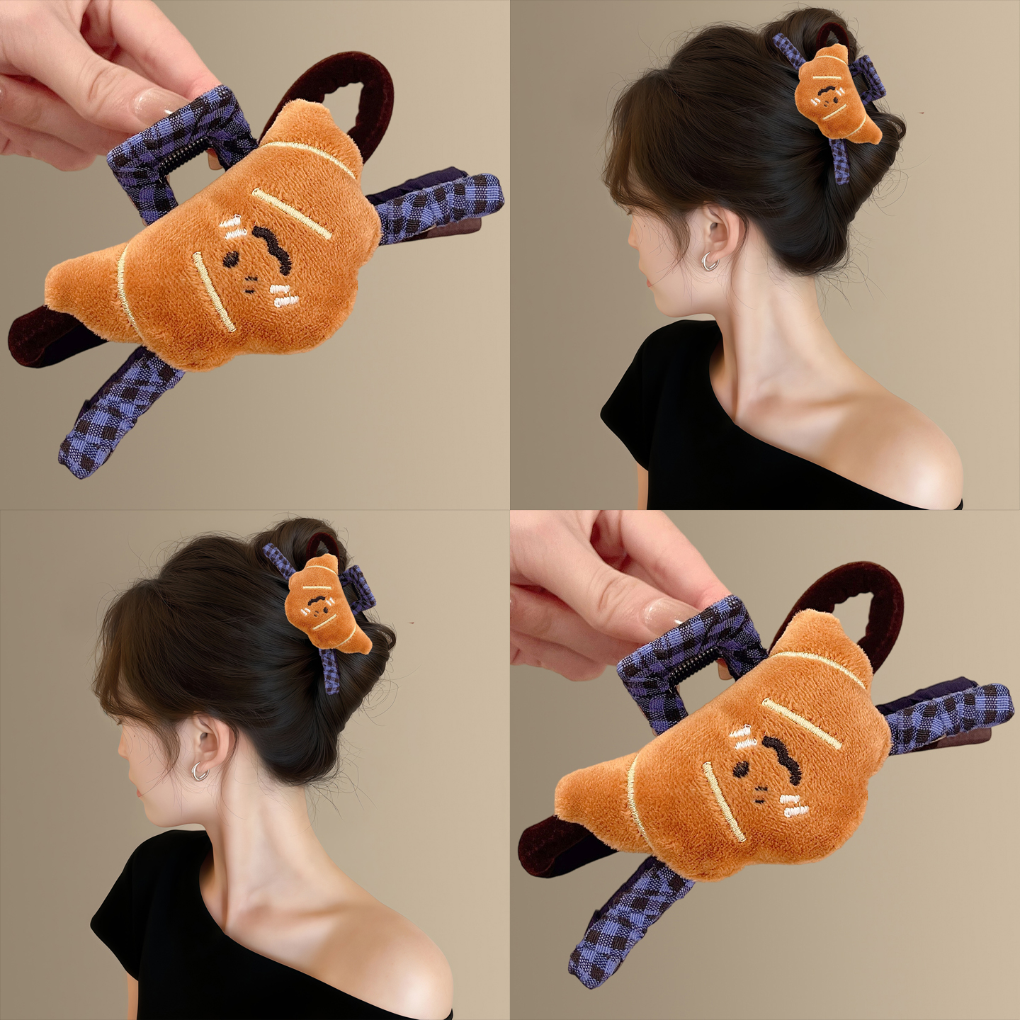 可爱牛角包蝴蝶结抓夹女2025新款