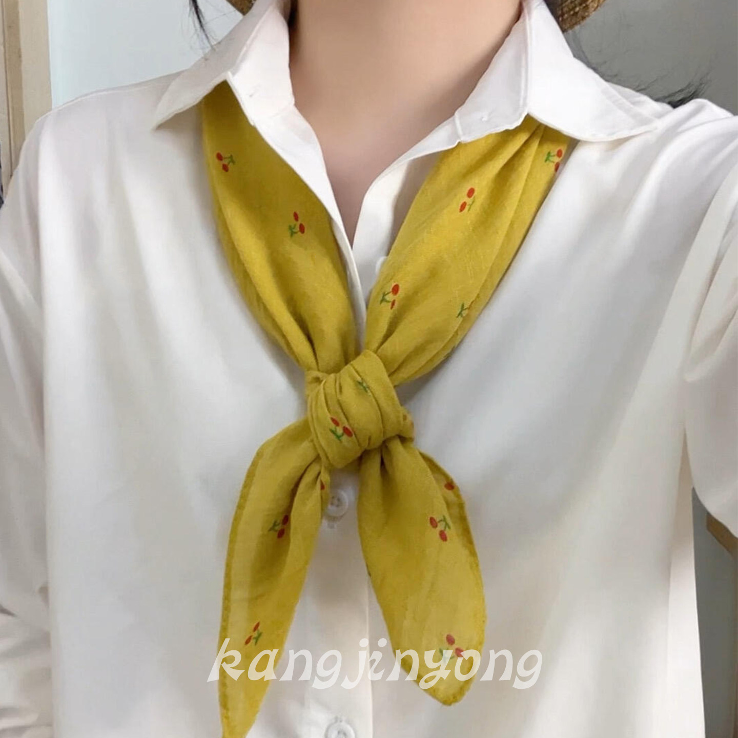 明媚感！韩风小清新文艺樱桃丝巾