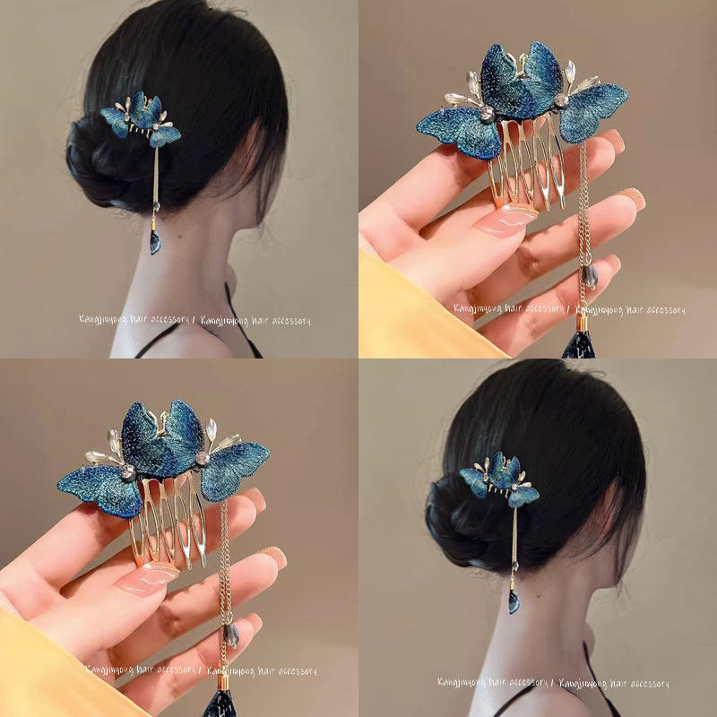 蝴蝶双飞~古风发饰高级感发梳！气质时尚创意流苏头饰发夹盘发器,家庭/个人清洁工具,盘发器,淘宝优惠券,粉丝福利购,淘宝优惠卷
