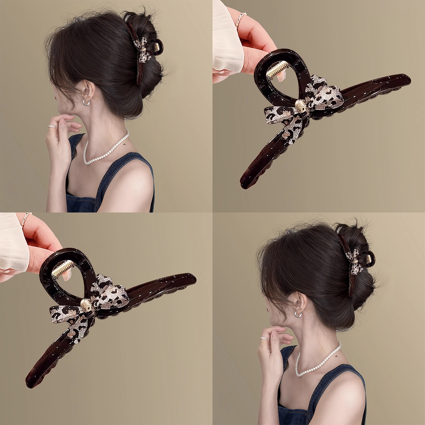 法式少女!豹纹闪亮蝴蝶结抓夹