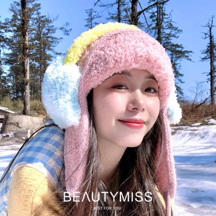 雪景氛围感大片！多巴胺蓝色五角星毛绒耳罩防寒耳套高颜值耳暖子