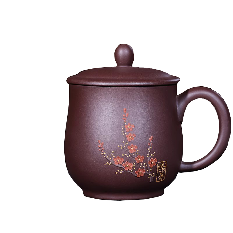 正品宜兴原矿紫泥大茶杯全手工 梅花杯 紫砂盖杯茶水杯子带盖茶具