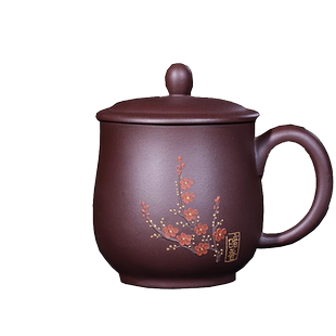 正品宜兴原矿紫泥大茶杯全手工 梅花杯 紫砂盖杯茶水杯子带盖茶具