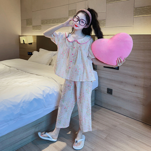 女大童睡衣初中生夏薄款 可外穿 2025新款 女童纯棉少女风家居服套装