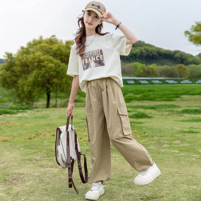 专柜女童夏装2026新款洋气时髦套装中大童韩系工装裤夏季网红两件