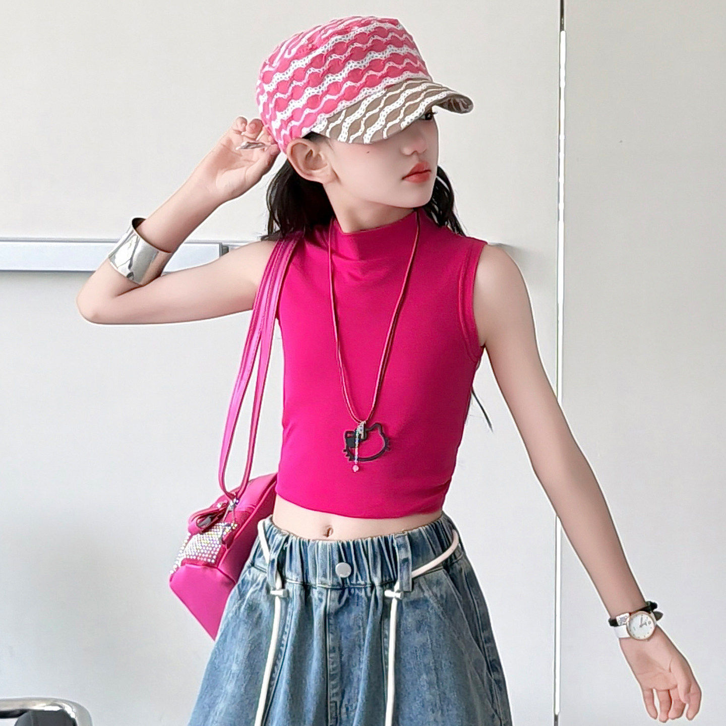 专柜女童背心夏季薄款纯棉无袖上衣儿童吊带外穿韩式风洋气炸街牛