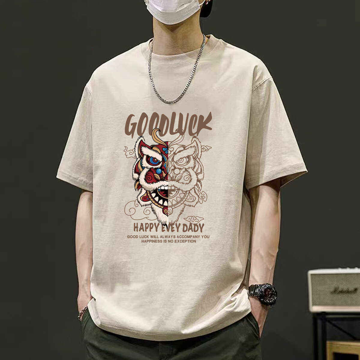 专柜夏季男港风痞帅重磅100%纯棉短袖T恤2024新款宽松大码ins潮牌