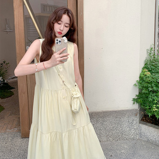 显瘦温柔风连衣裙 奶黄色简约甜美背心裙女中长款 2025夏季 新款 法式