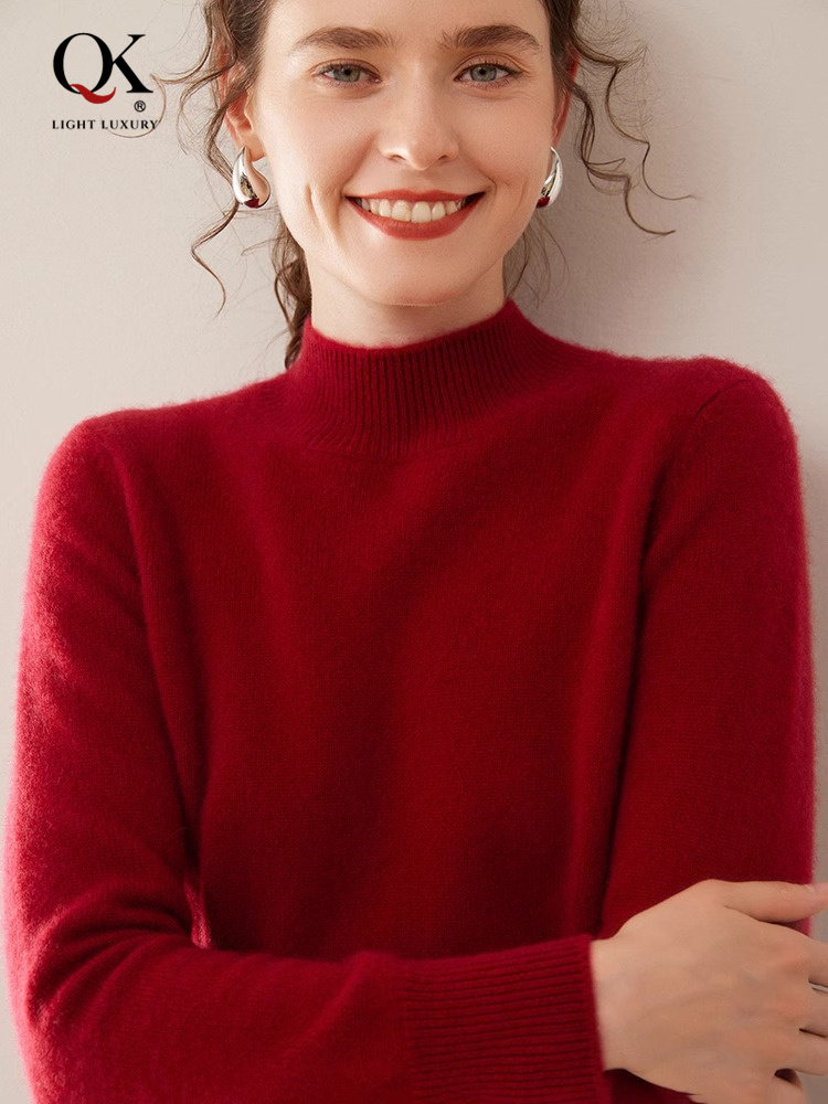 鄂尔多斯市半高领羊绒衫女冬季新款加厚保暖宽松显瘦针织衫毛衣