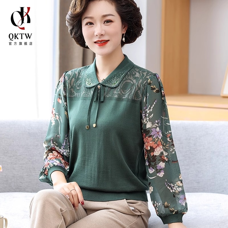 长袖t恤女2025秋冬新款中年时尚宽松衬衣小衫妈妈款洋气高端上衣