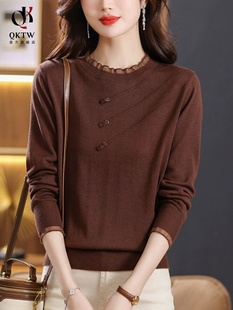 短款毛衣女2025秋冬新款中年时尚薄款蕾丝针织上衣休闲内搭打底衫