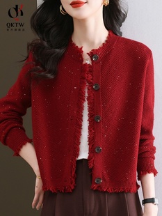 毛衣外套女2025新款秋冬妈妈时尚圆领小香风短款上衣外穿针织开衫